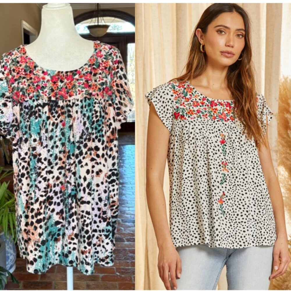 Savanna Janes animal print and embroidered yoke top size 3X - Picture 11 of 11